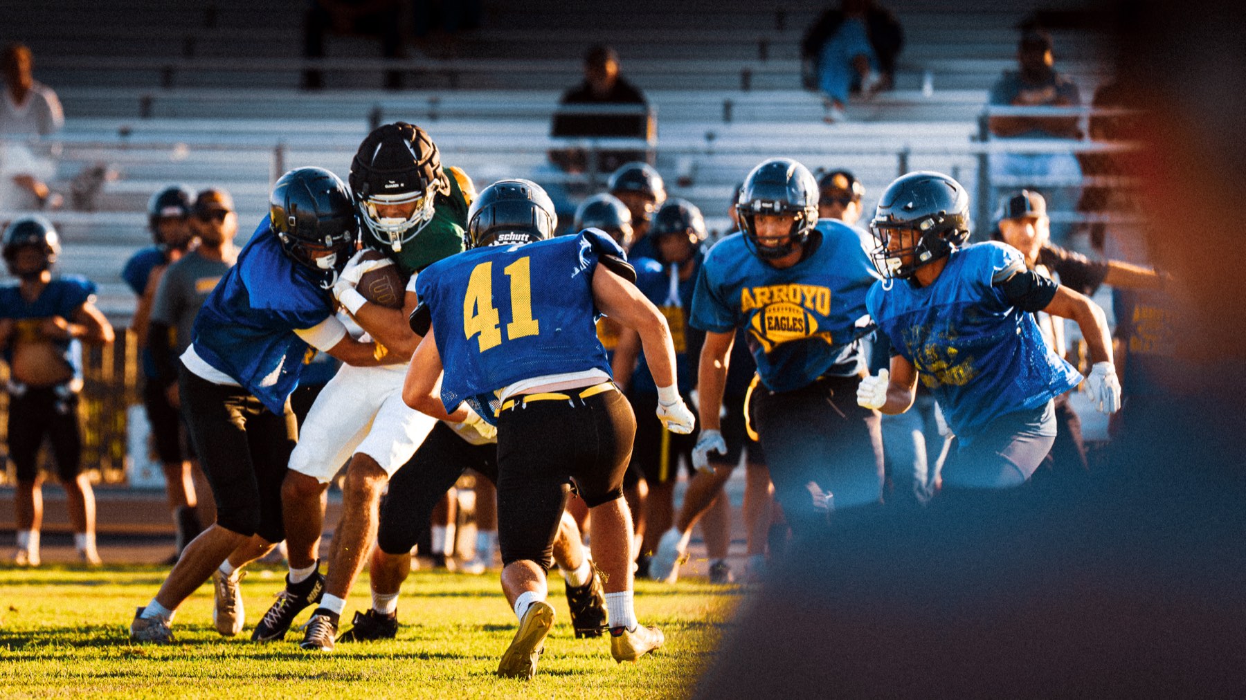 Arroyo Grande defense making a stop during the Templeton scrimmage — The Last First Act